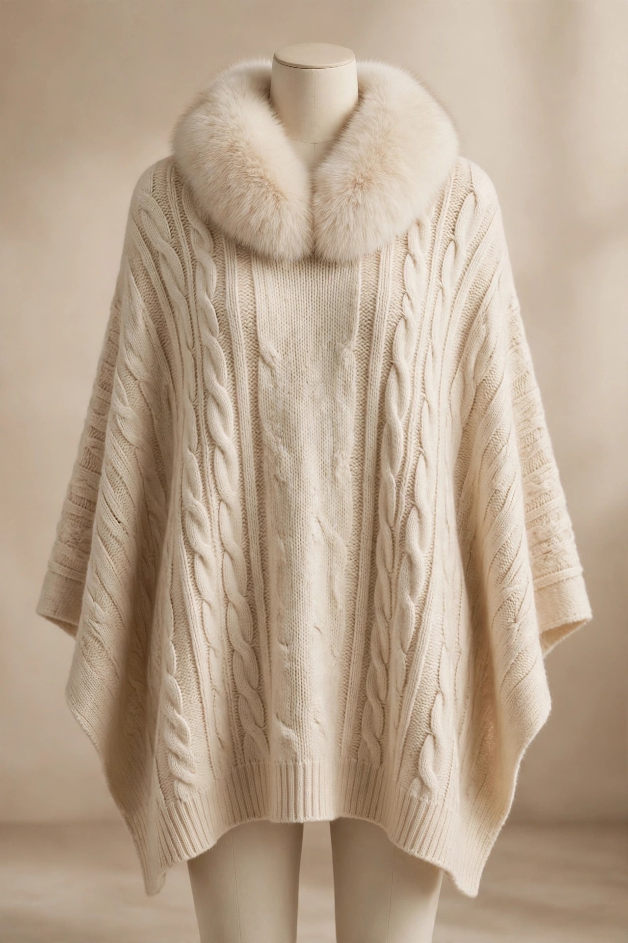 Fur-Trim Winter Poncho